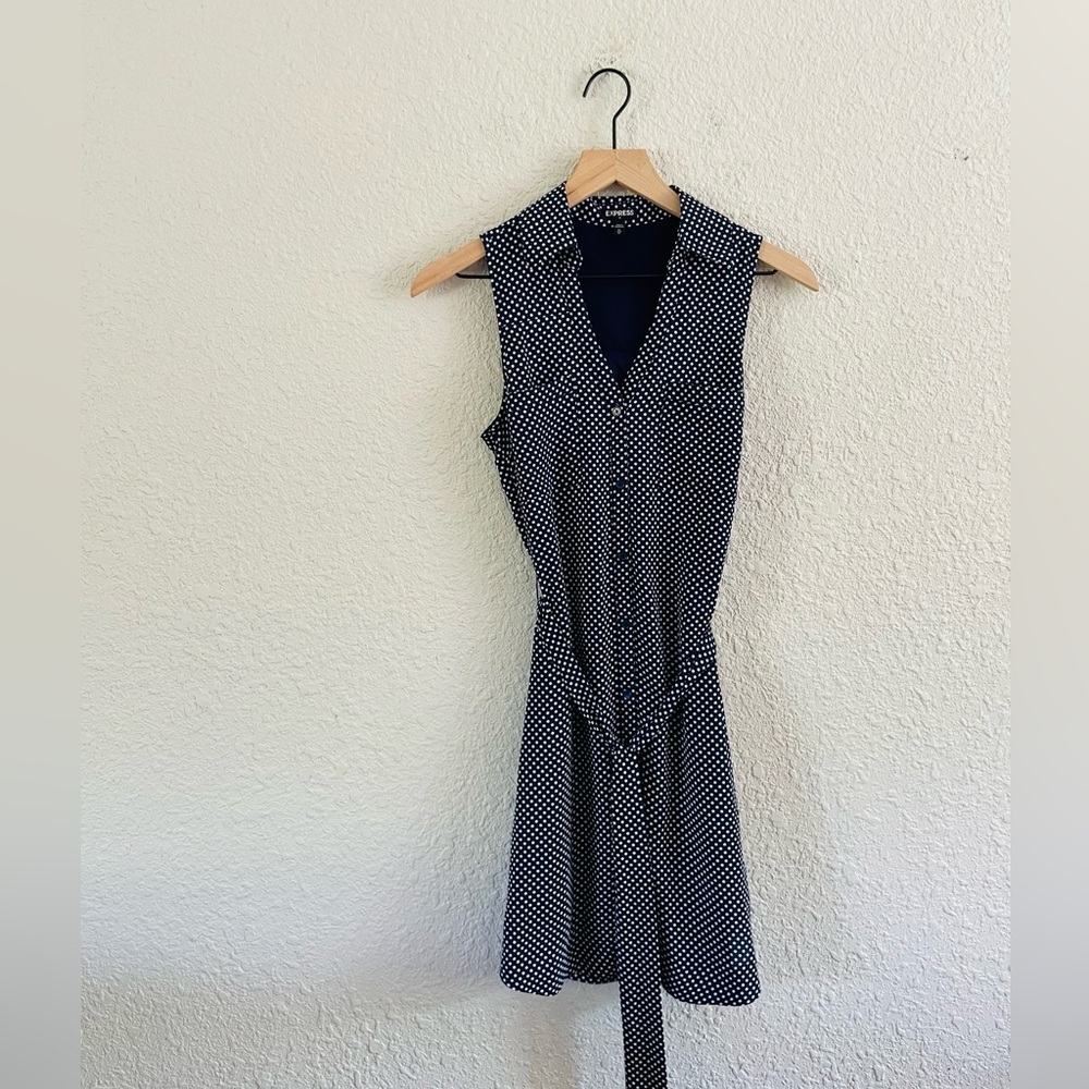 Express Navy polkadot Button Front Sleeveless Dress